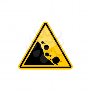 Road warning sign falling black stones in yellow triangle isolated icon. Vector rock falling area, mountain collapse , natural downward. Warning or precaution about stones fall down, natural disaster