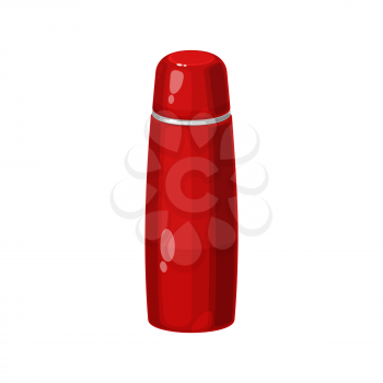 Vacuum thermo tumbler flask isolated red bottle. Vector metal thermos, Dewar flask insulating storage vessel in which liquid remain hotter or cooler. Dewar bottle realistic design, vacuum thermos