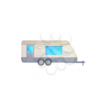 Trailer, travel camper RV caravan truck, vector icon, home motor van. Vacations and travel trailer, camper caravan van or motorhome car, family recreation and road trip camp vehicle