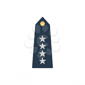 General lieutenant military stripe with four stars isolated insignia icon. Vector enlisted military rank stripe, navy, air or marine forces army chevron. Military emblem sign on uniform
