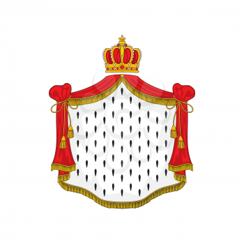Golden crown and royal mantle of king or queen isolated icon. Vector royal mantle of ermine and gold crown, emperor coat of arms element, symbol of glory. Monarchy power mascot, heraldry sign