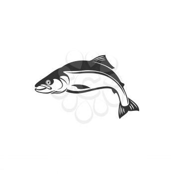 Pelagic fish, mackerel atlantic chub, family Scombridae isolated monochrome icon. Vector Wahoo scombrid fish, underwater animal. Short indian mackerel, fishing sport trophy hand drawn saltwater tuna