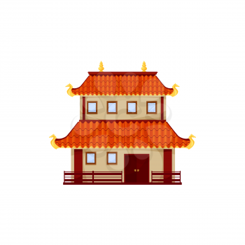 Retro chinese building isolated old chinatown street house. Vector oriental landmark, asian cartoon structure, Thailand, Vietnam or China architecture. Asian architecture facade exterior of pavilion