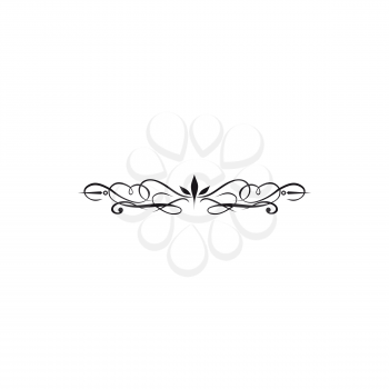 Ornamental underline, certificates documents page decor isolated monochrome icon. Vector filigree, chapter divider, frame element with leaves and swirls, text separator. Border icon, lines and waves