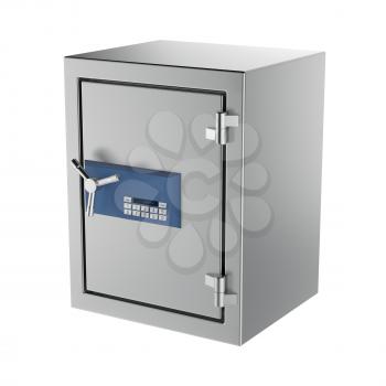 Bank safe with digital lock, isolated on white background