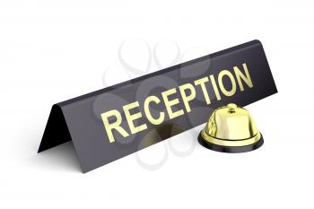 Royalty Free Clipart Image of a Reception Sign and Gold Bell