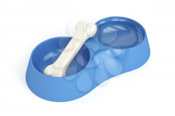 Dog bowl with bone and fresh water