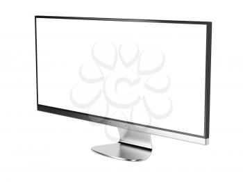 Ultra wide (21:9) computer monitor with white screen, isolated on white