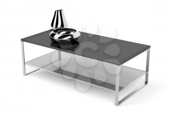 Black glass top coffee table on white background