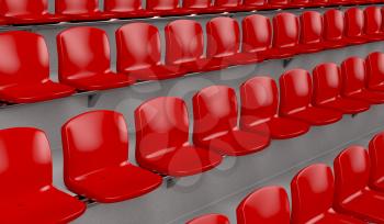 Red plastic seats at the stadium