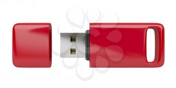 Red usb stick isolated on white background 