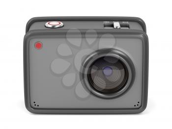 Action camera on white background, front view 