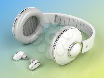 Small and big wireless headphones, 3D illustration 