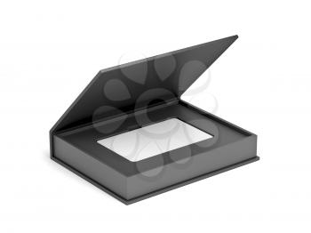 Blank plastic card and black box on white background