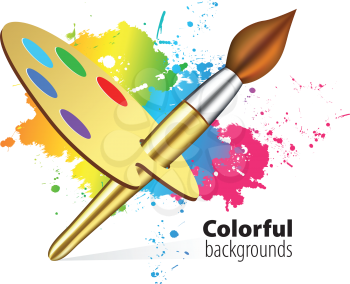 Royalty Free Clipart Image of a Paintbrush and Palette Background
