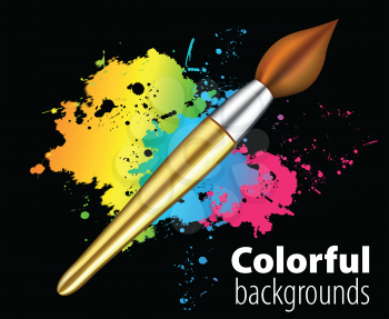 Royalty Free Clipart Image of a Paint Splash and Brush on Black