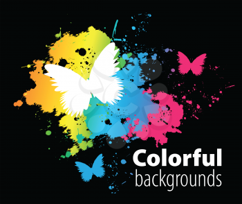 Royalty Free Clipart Image of a Colourful Background With a Butterfly