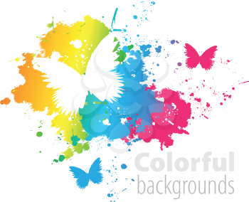Royalty Free Clipart Image of a Background With a Paint Splash and Butterflies