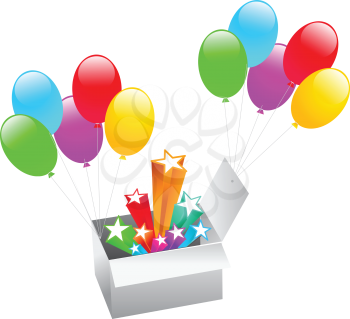 Royalty Free Clipart Image of Balloons in a Box With Stars