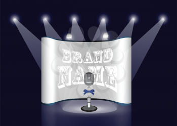 Royalty Free Clipart Image of a Brand Name Marquee With a Microphone