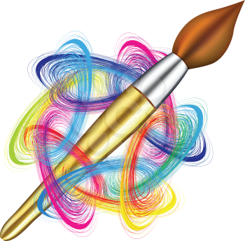 Royalty Free Clipart Image of a Paintbrush and Colours