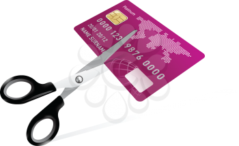 Royalty Free Clipart Image of Scissors Cutting a Credit Card