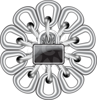 Royalty Free Clipart Image of a Chain and Lock in the Shape of a Flower