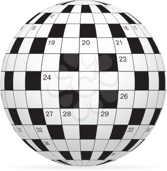Royalty Free Clipart Image of a Crossword Puzzle in a Globe Shape