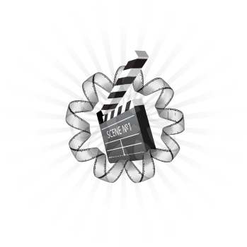 Royalty Free Clipart Image of a Clapboard and Film Strip
