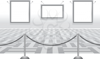 Royalty Free Clipart Image of a Picture Gallery With a Barrier