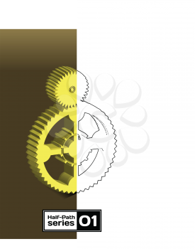 Royalty Free Clipart Image of a Gear in Colour and Outline