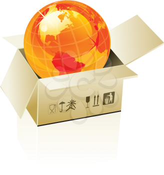 Royalty Free Clipart Image of an Orange Globe in a Box
