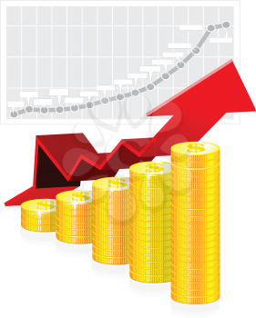 Royalty Free Clipart Image of Graphs and an Arrow