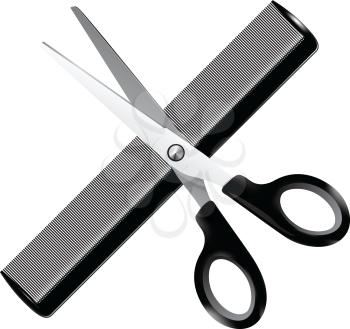 Royalty Free Clipart Image of a Comb and Scissors