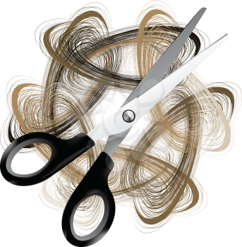 Royalty Free Clipart Image of Scissors and Hair