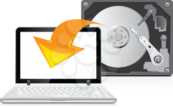 Royalty Free Clipart Image of a Hard Drive and Laptop