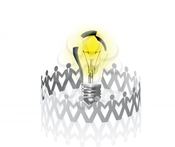 Royalty Free Clipart Image of a Bulb and Paper Dolls