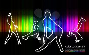 silhouette of dancing girl and man on colorful back