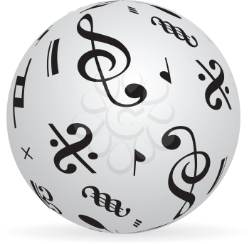 Royalty Free Clipart Image of a Ball With Music Symbols