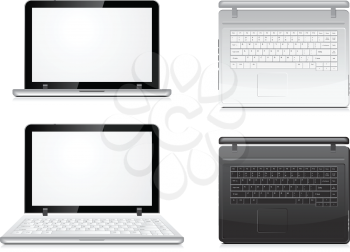 Royalty Free Clipart Image of Four Views of a Laptop