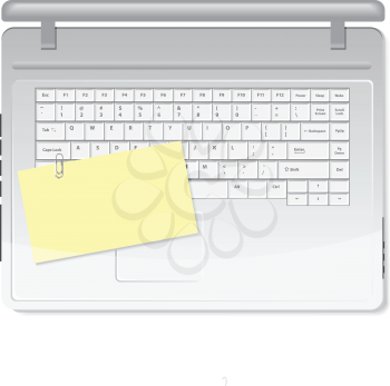 Royalty Free Clipart Image of a Laptop With a Paper and Cli