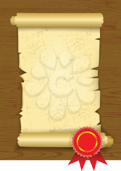 Royalty Free Clipart Image of a Scroll on Wood