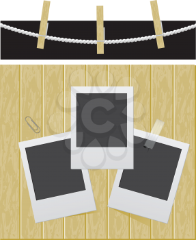 Royalty Free Clipart Image of a Set of Photos and a Clothesline