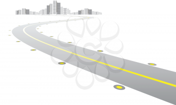 Royalty Free Clipart Image of a Highway to a City