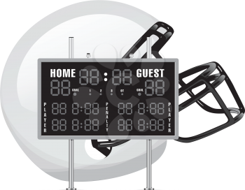 Royalty Free Clipart Image of a Scoreboard and Football Helmet