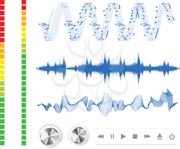Royalty Free Clipart Image of Notes Buttons and Sound Waves