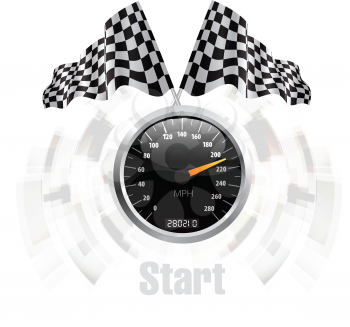 Royalty Free Clipart Image of a Speedometer With Checkered Flags