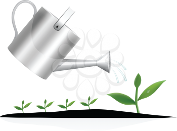 Royalty Free Clipart Image of a Watering Can and Plant