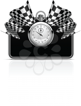 Royalty Free Clipart Image of a Checkered Flag and Stopwatch