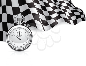 Royalty Free Clipart Image of a Checkered Flag and Stopwatch